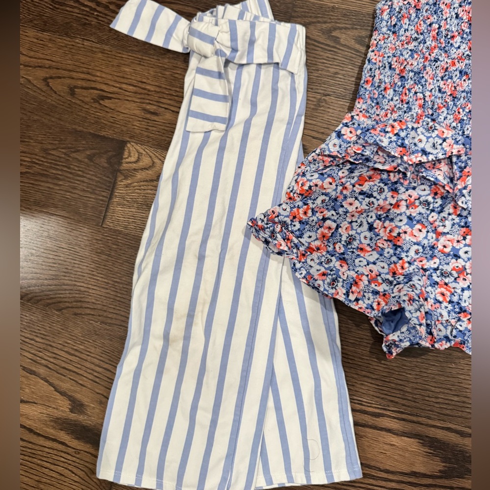 Janie and Jack Blue Striped Pants and Floral Shorts Set